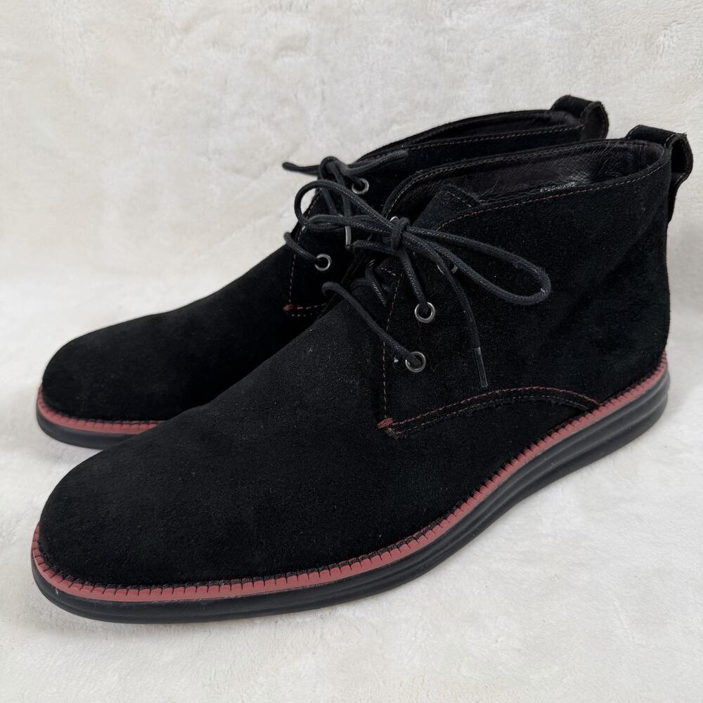 Donald J Pliner Men’s Black Suede Chukka Boots Red Trim Lace Up